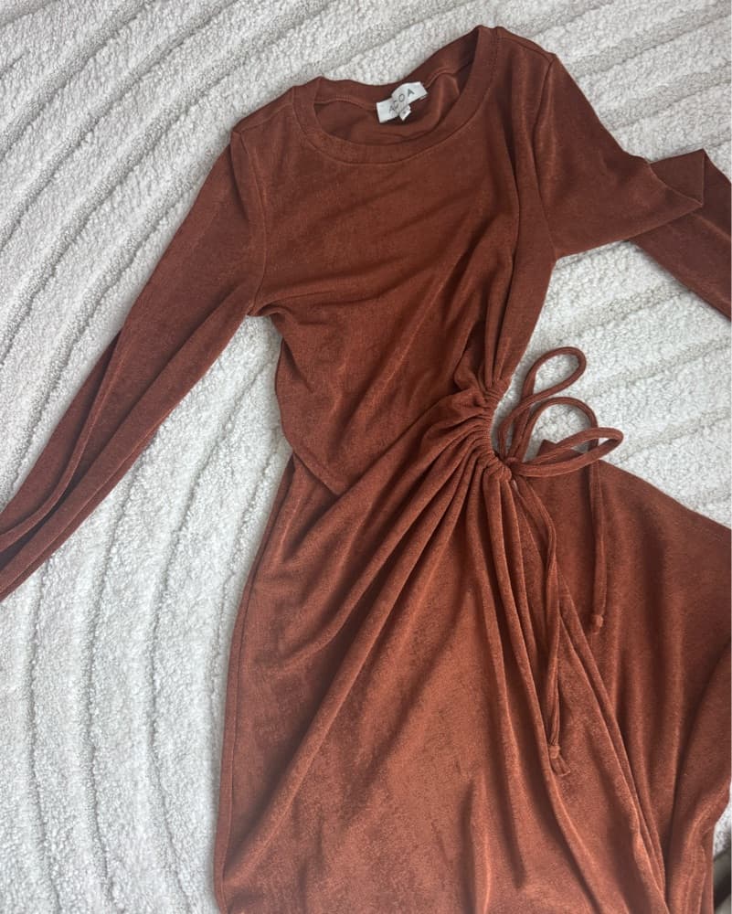 Acoa Brown Long Sleeve Dress - Image 2