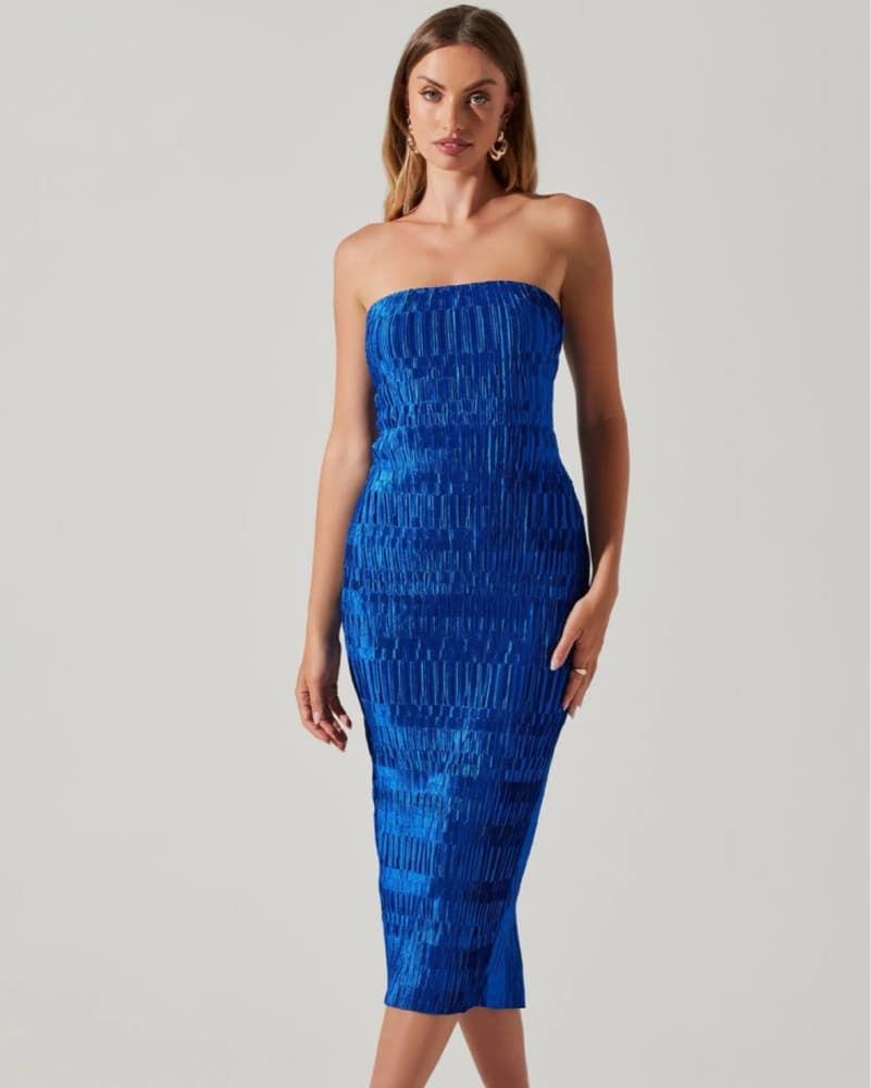 ASTR - Reine Strapless Plisse Midi Dress - Image 1