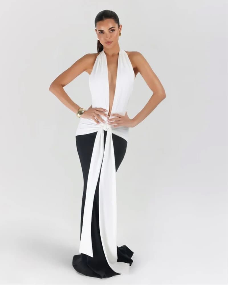 Captivating Halter Neck plunging Gown - Image 4