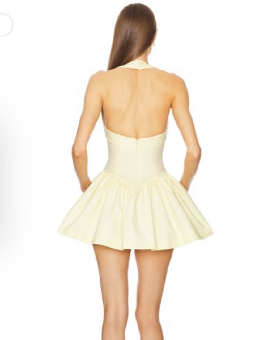 Helsa Faille Halter Mini Dress Lemon - Image 4