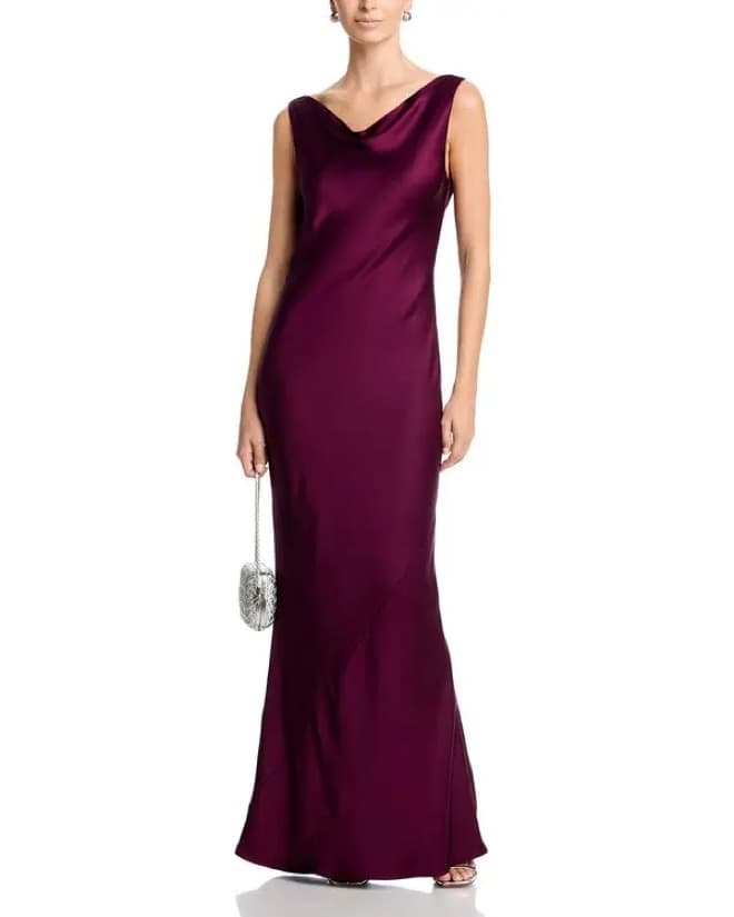 Low Back Satin Gown - Burgundy - Size S - Image 5