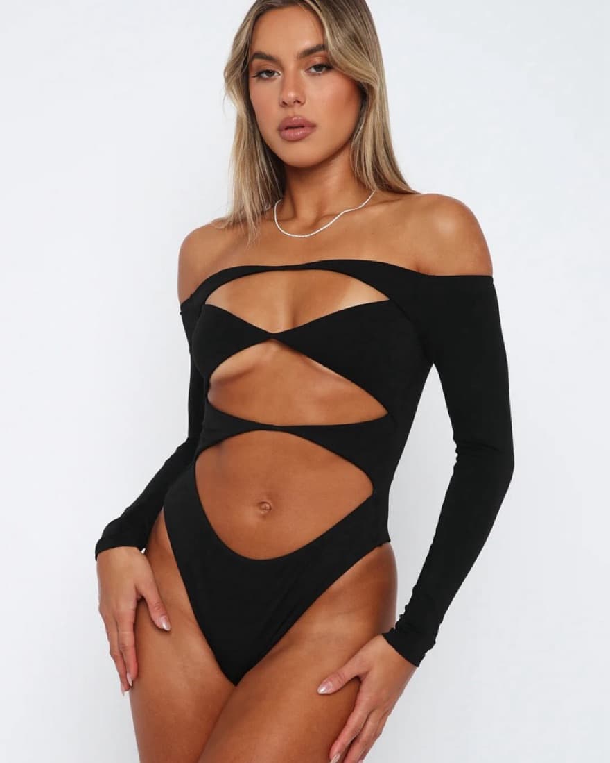 Black Longsleeve Cutouts Bodysuit - Image 1