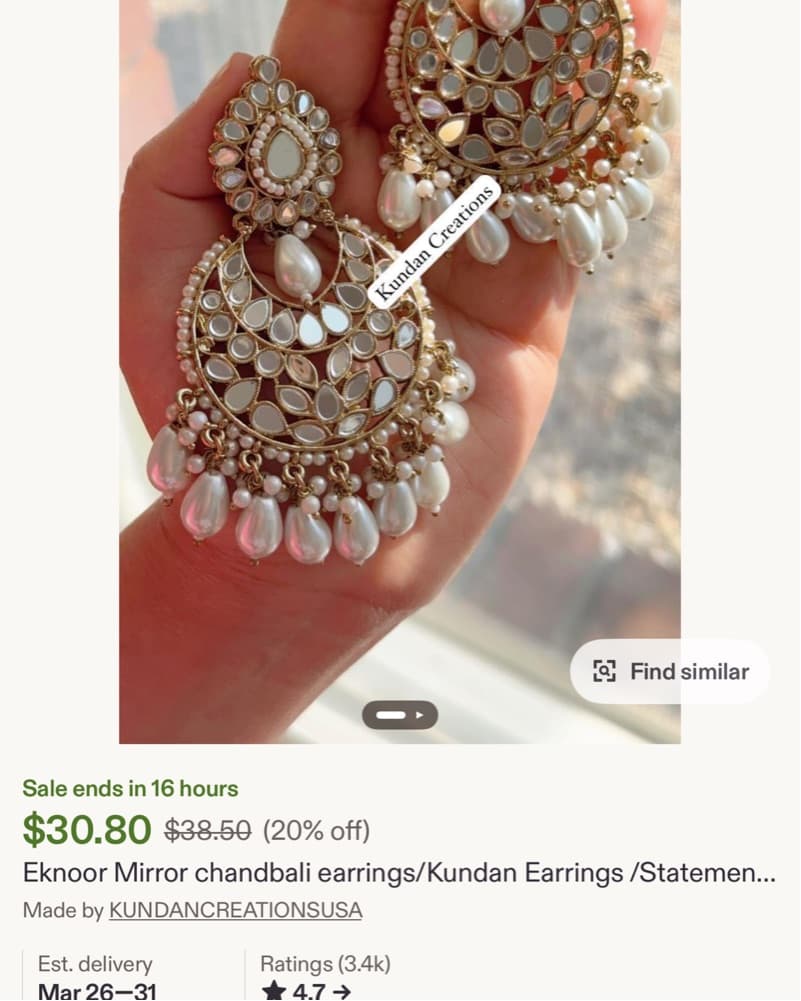 Elegant Kundan Chandbali Earrings - Image 2