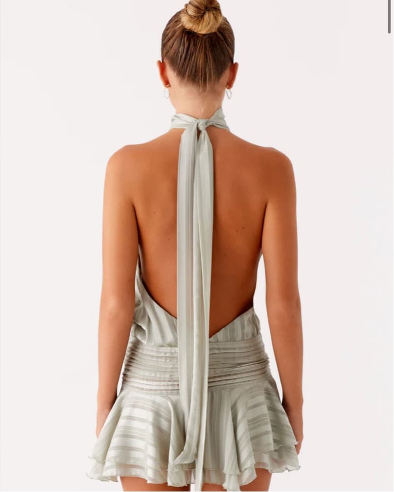 Willow Chiffon Mini Dress - Green - Image 3