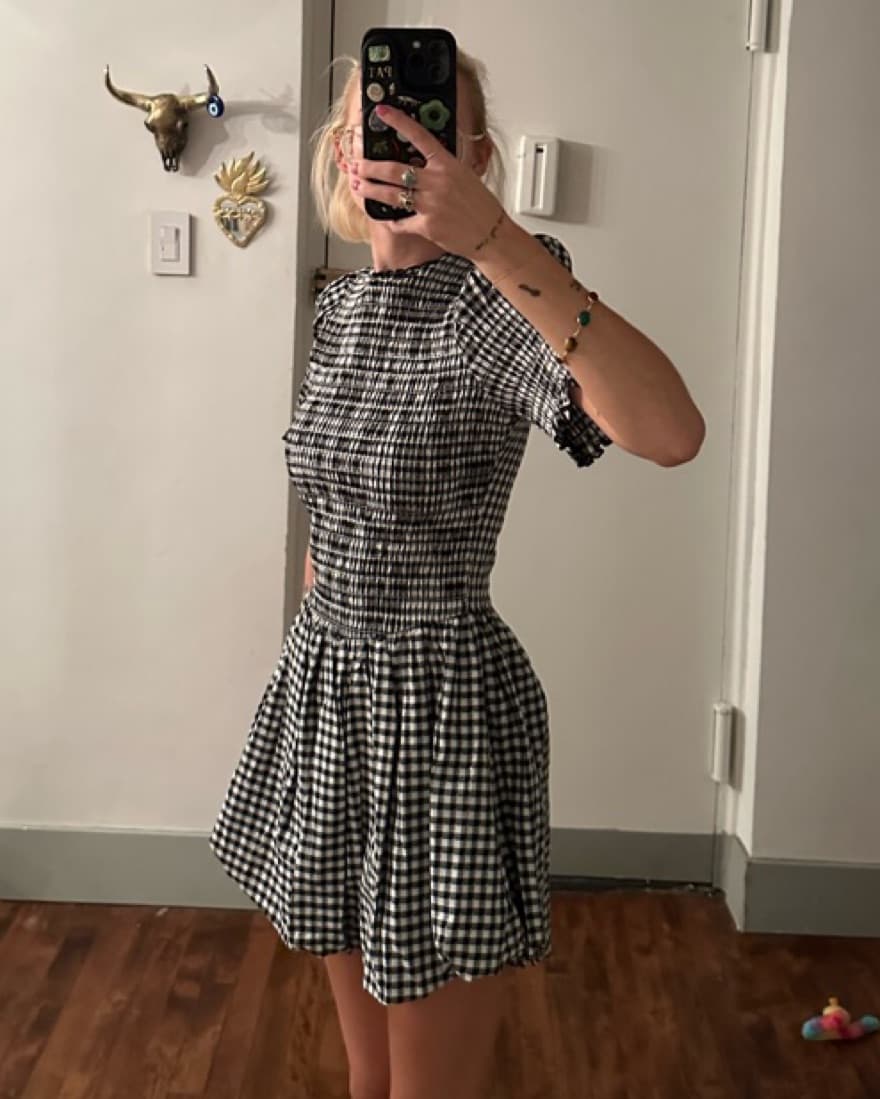 Gingham Bubble Mini Dress - Image 6