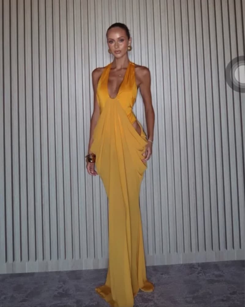 Yellow draped dress  - Image 1