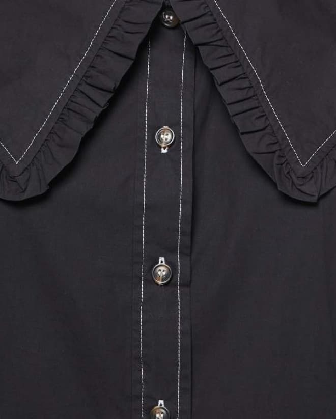 Ganni Black Cotton Ruffled Collar Sleeve - Image 2