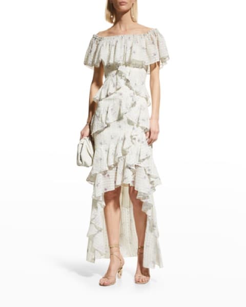 Off-the-shoulder Ruffled Floral Gown - Image 1