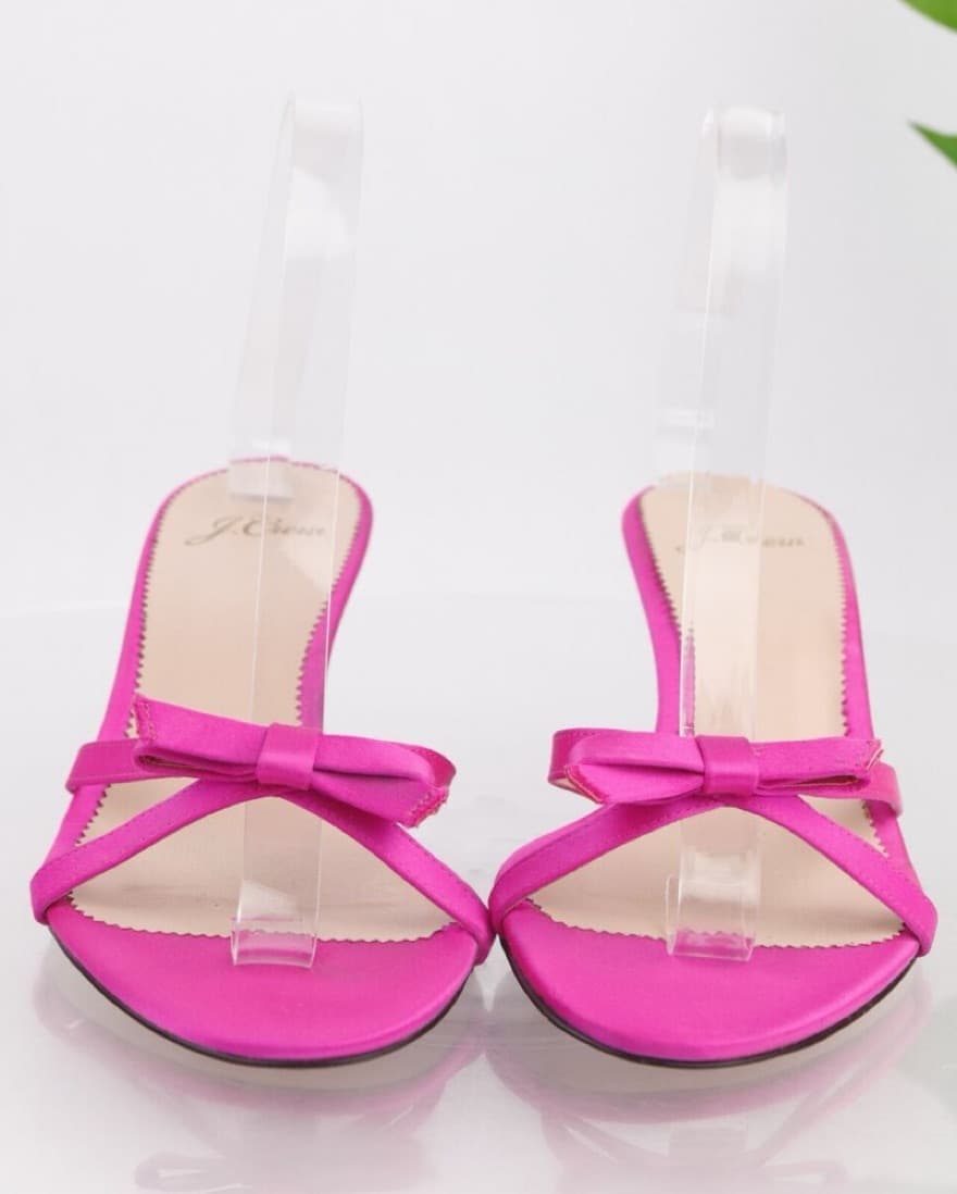 Vibrant Fuchsia/Hot Pink Satin Bow Heels - Image 1