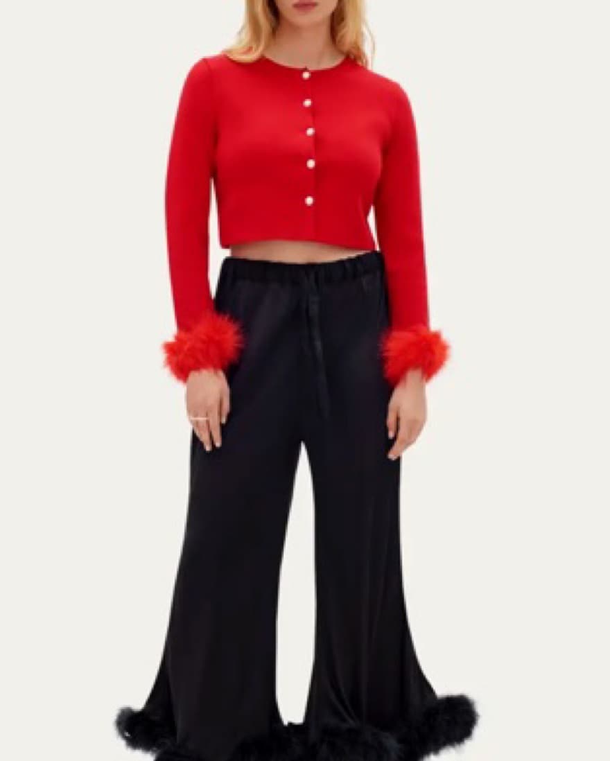 Red Cropped Cardigan With Feathers - Image 2