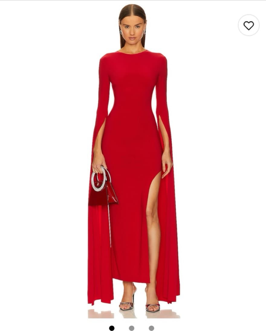 Open Back Ribbon Sleeve Wide Slit Gown in Vibrant Red - Image 1