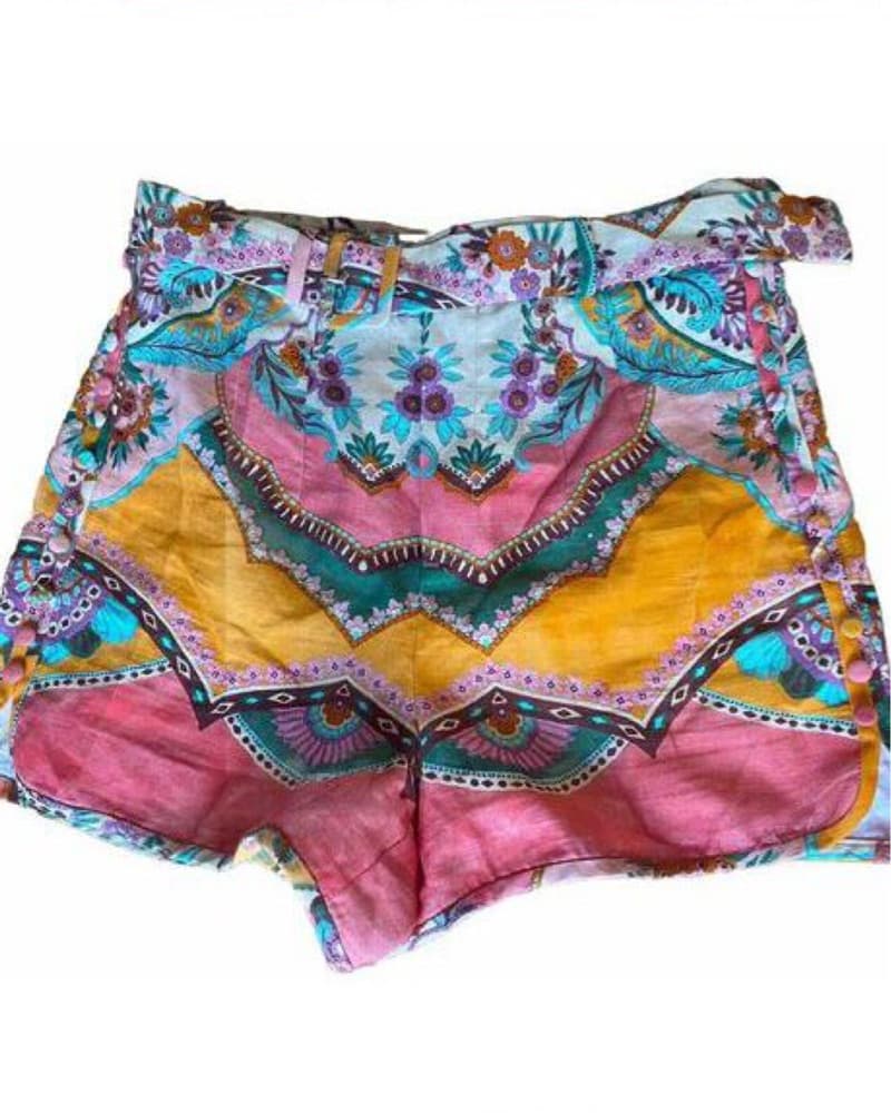 Zara Colorful Print Linen Shorts - Image 5
