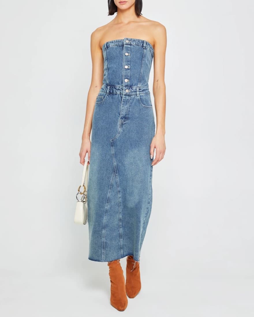 Denim Strapless Maxi Dress - Image 1