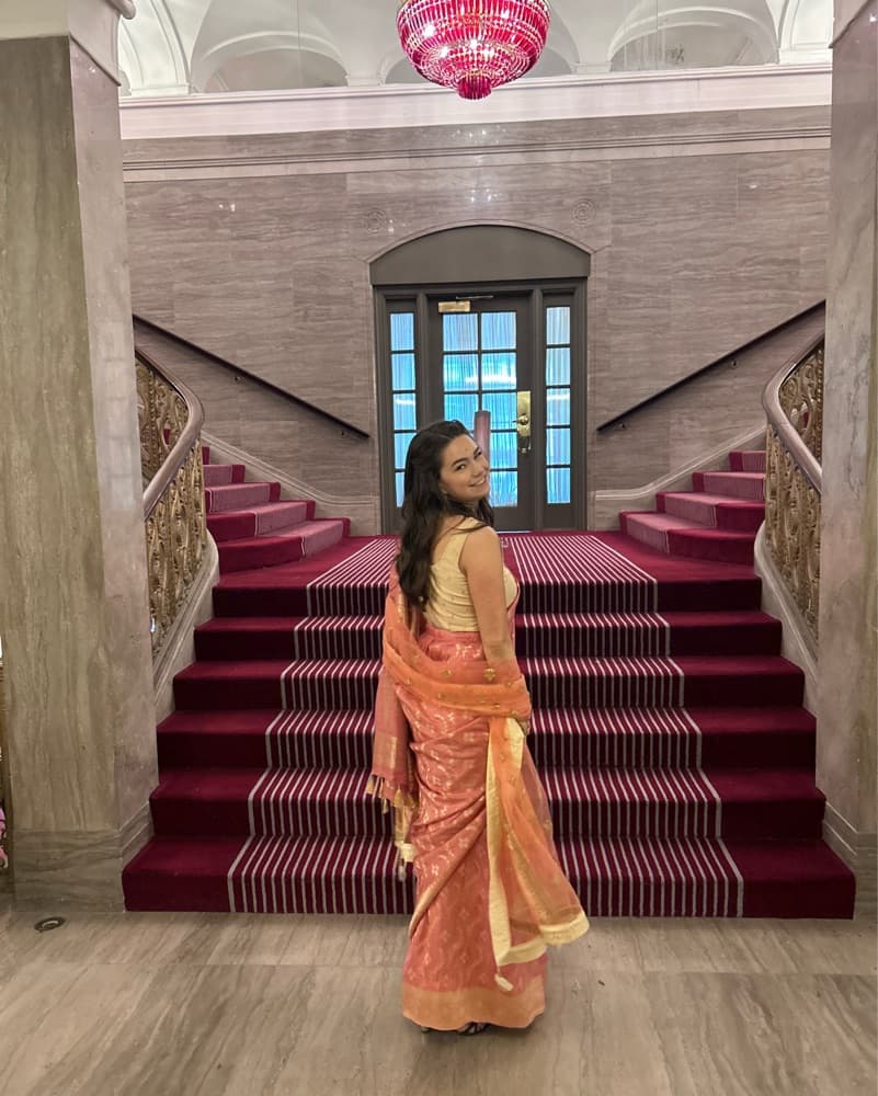 pre-pinned pink saree - Image 3
