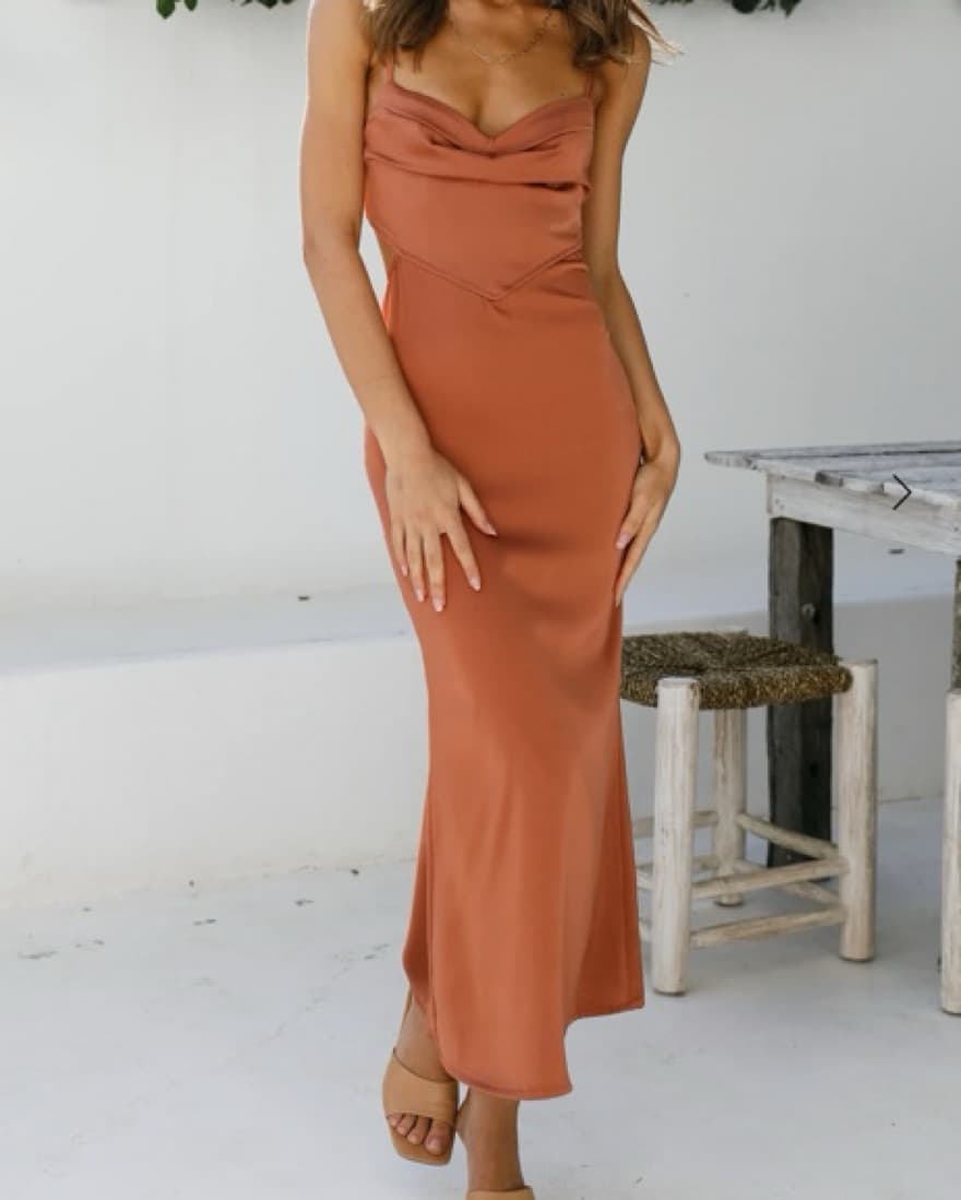 Rust Satin Midi Dress  - Image 5