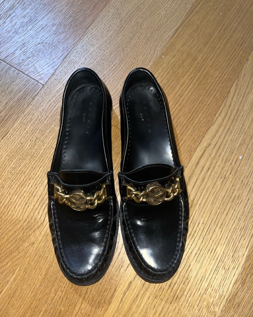 Black Leather Chain Loafers - Image 2