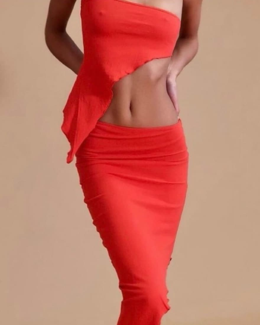 Vibrant Red Asymmetric Dress - Image 1