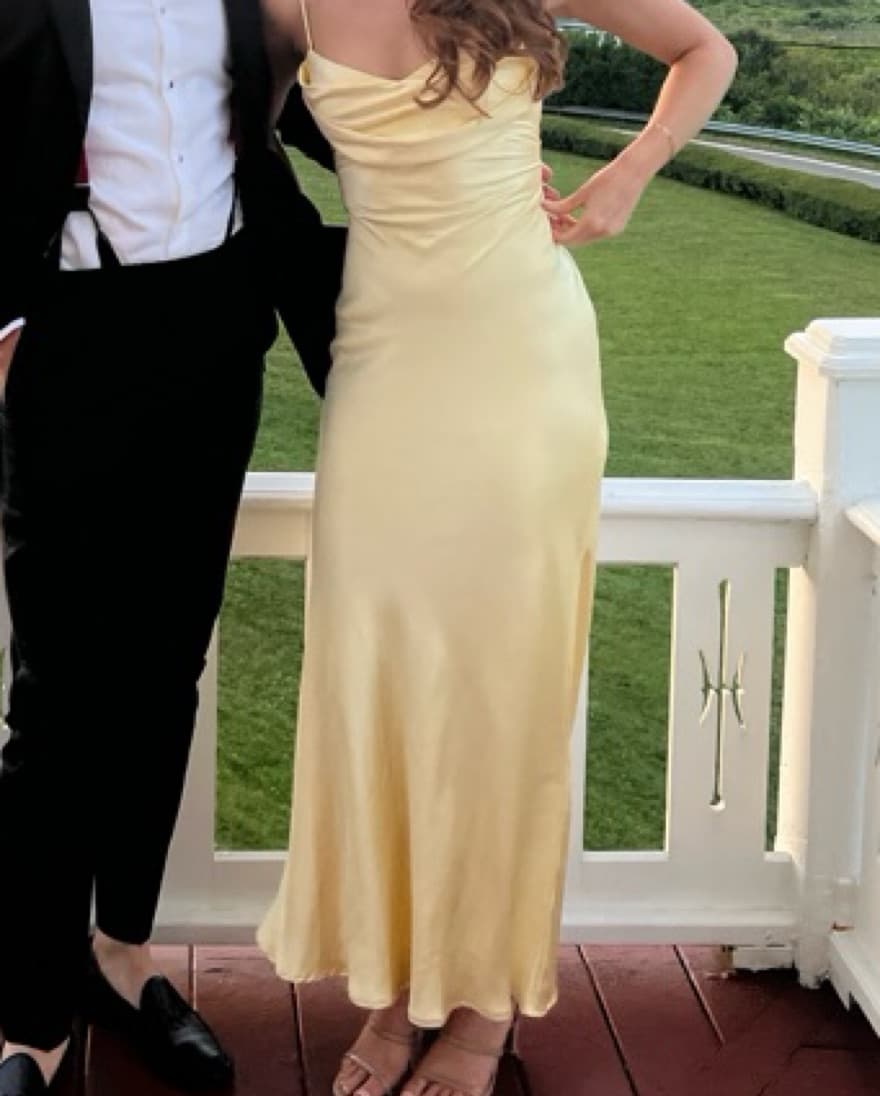 Yellow Satin Midi Dress - Image 3