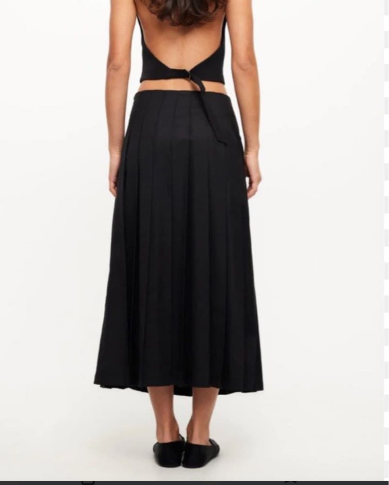 Black Buckle Pleated Midi Skirt - Image 3