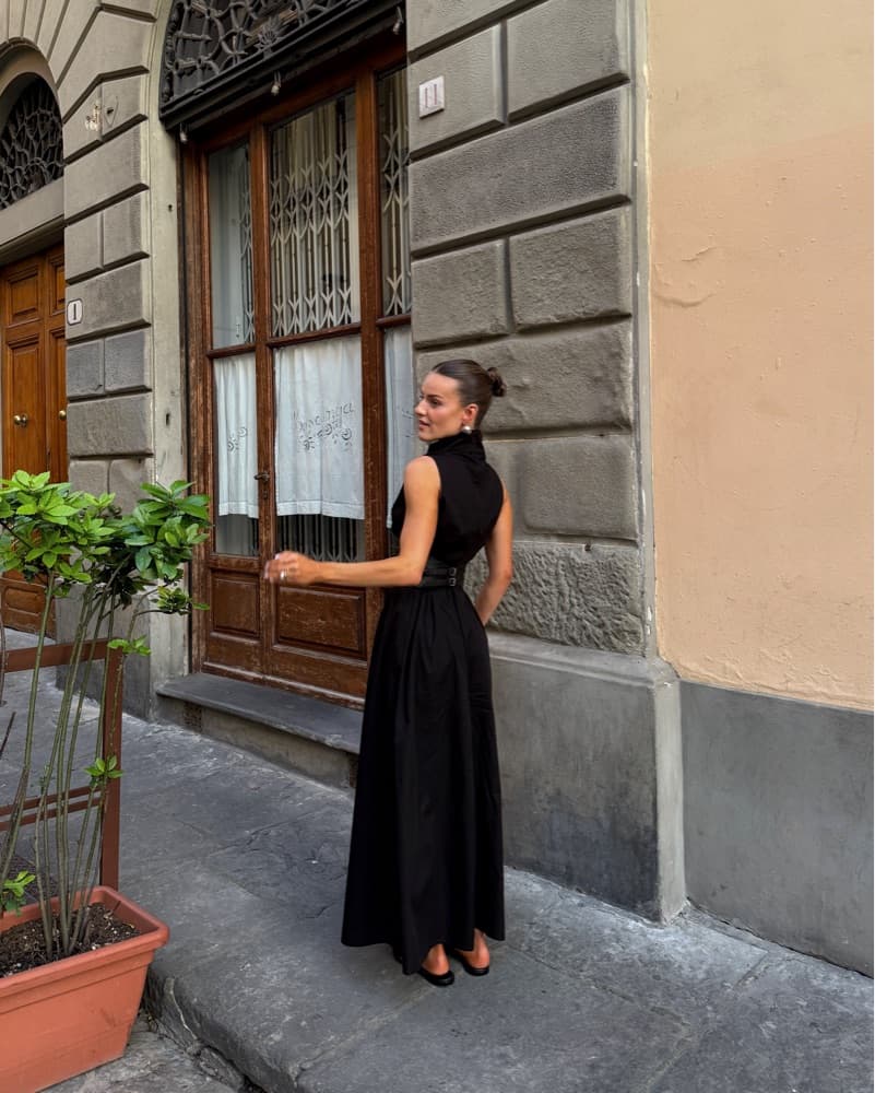 Black Cotton Dress + Belt - Image 4