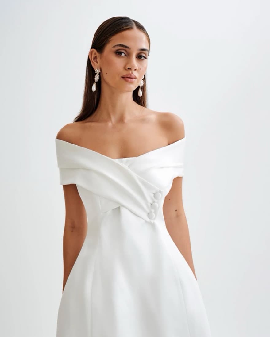 Meshki Evita Satin Off Shoulder Dress - Image 2