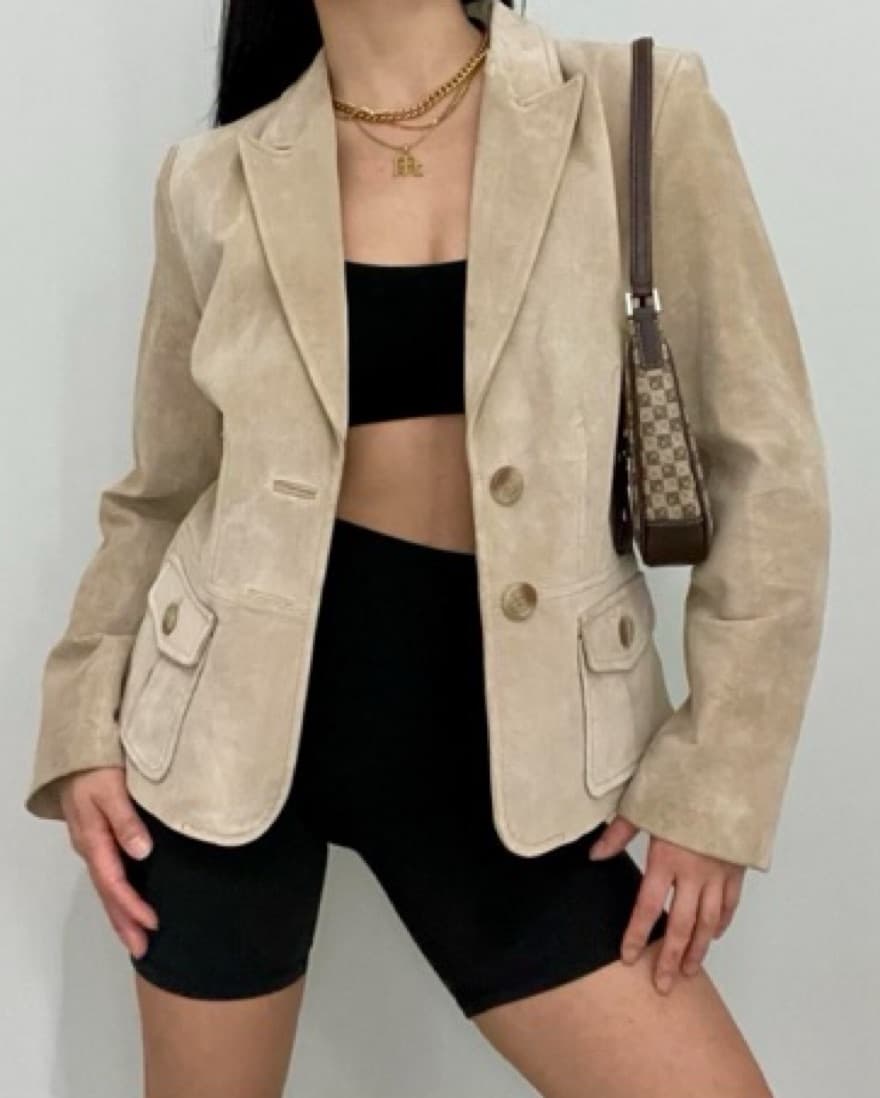 Vintage Beige Suede Leather Jacket - Image 1