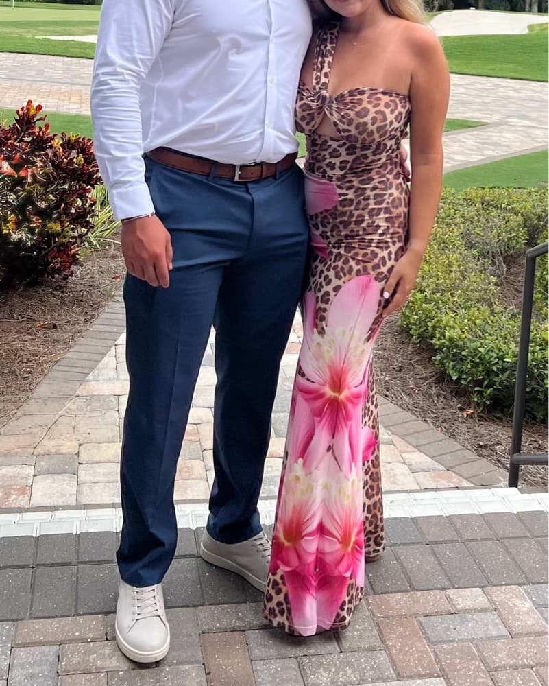 Leopard Print Maxi Dress with Pink Floral Accent - Image 4
