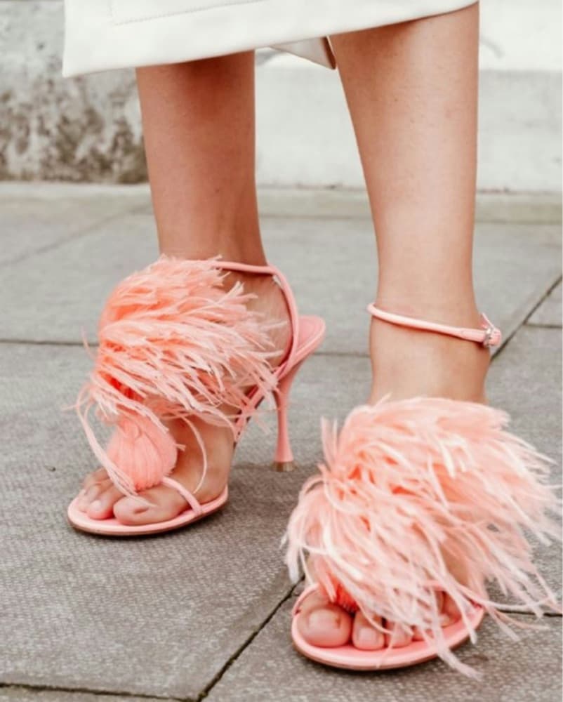 BOTTEGA VENETA Coral Feather Sandals - Image 1
