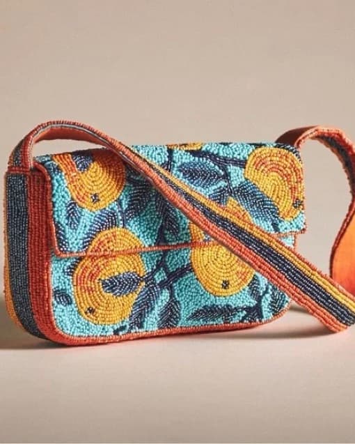 Vibrant Floral Beaded Crossbody Bag - Image 2