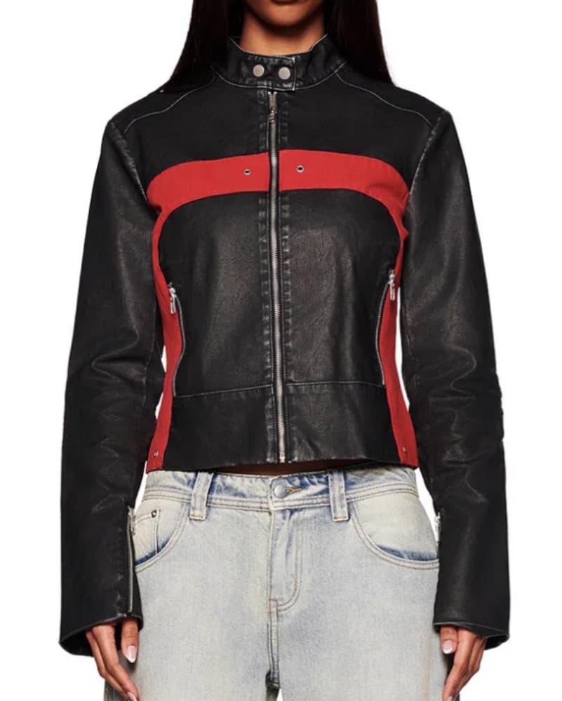 Sleek Faux Leather Moto Jacket - Image 1