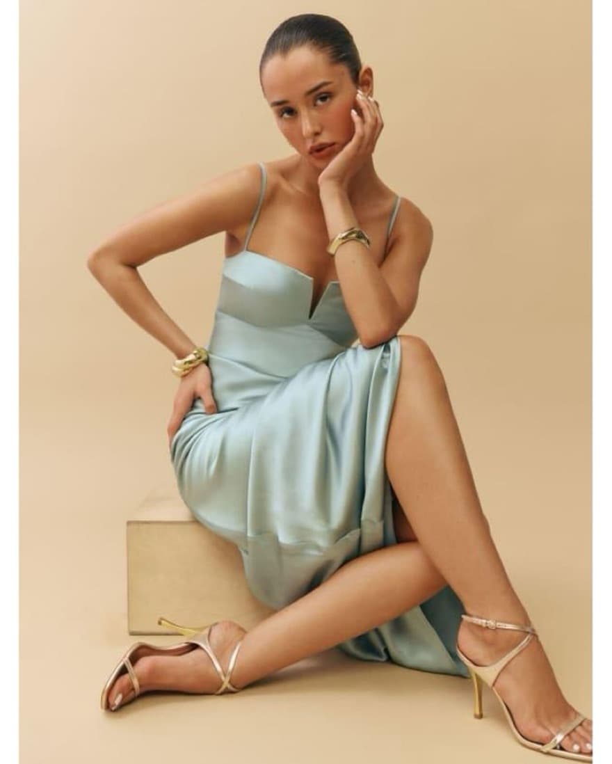 Reformation Brie Silk Blue Dress - Image 2