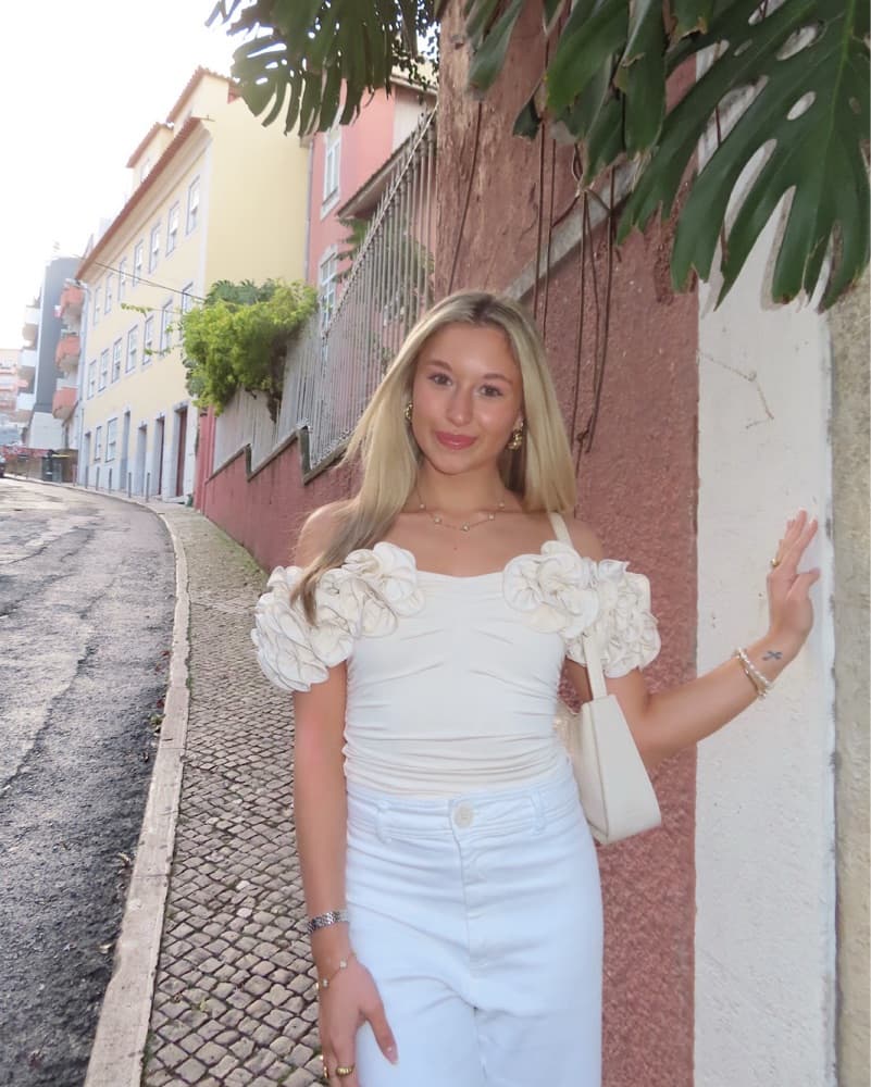 Express Off The Shoulder Flower Top - Image 1