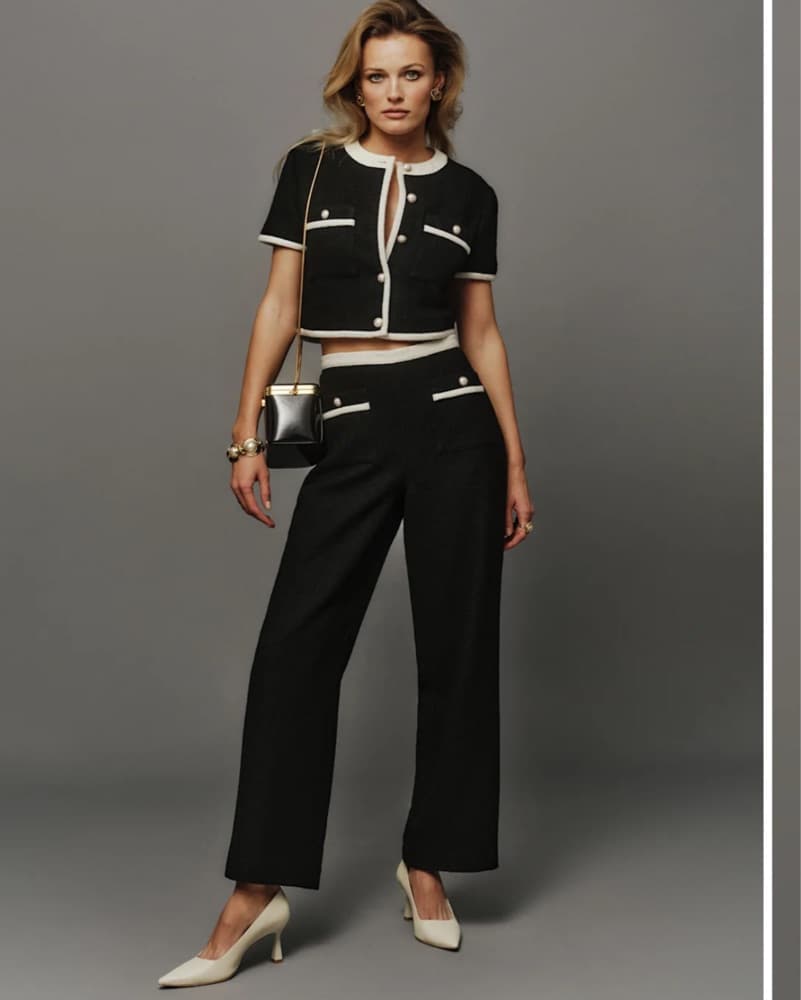 Chic Black and White Crop Top and Pant Set - Image 1
