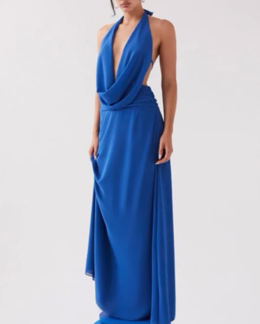 Elegant Blue Halter Maxi Dress - Image 5