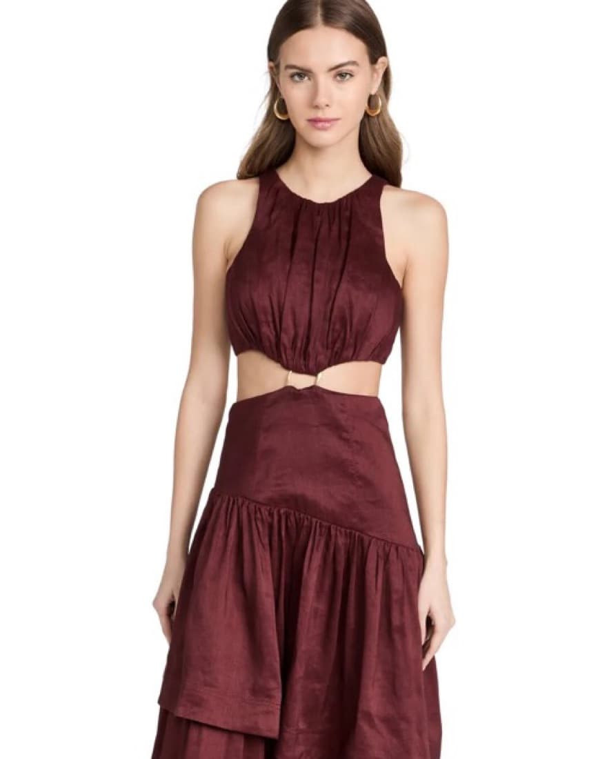 Aje Burgundy Cut Out Ruffle Dress - Image 2