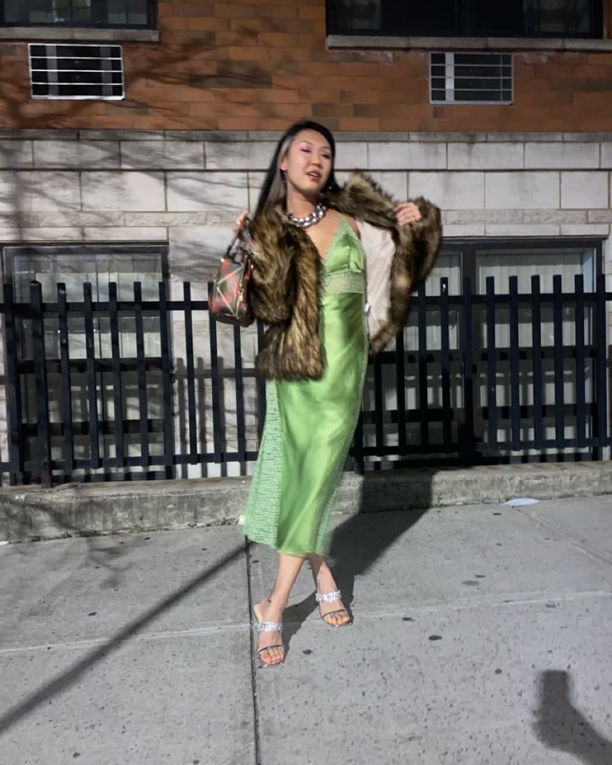 Dana Foley Chartreuse Silk Dress - Image 2