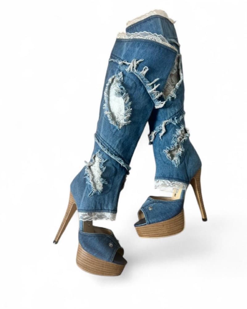 Gianmarco lorenzi Knee High Denim Boots - Image 1