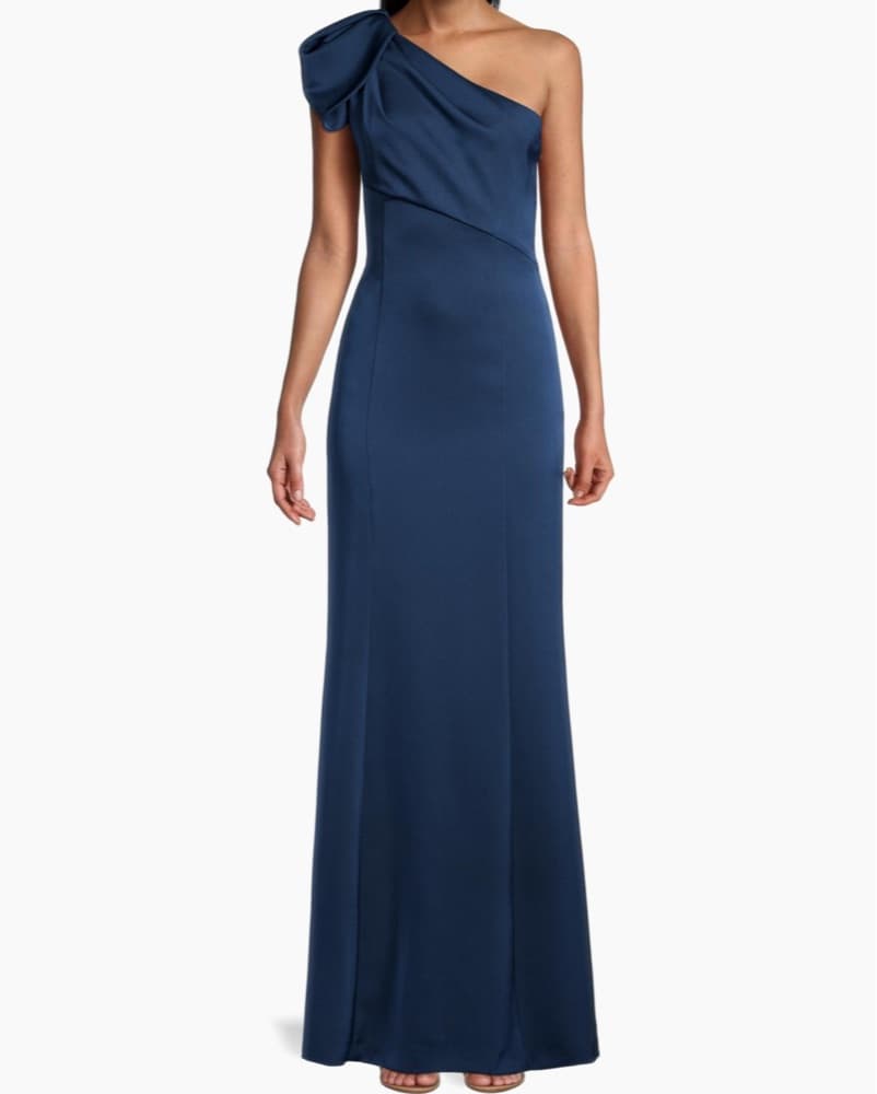 Aidan Mattox One-Shoulder Navy Gown - Image 1