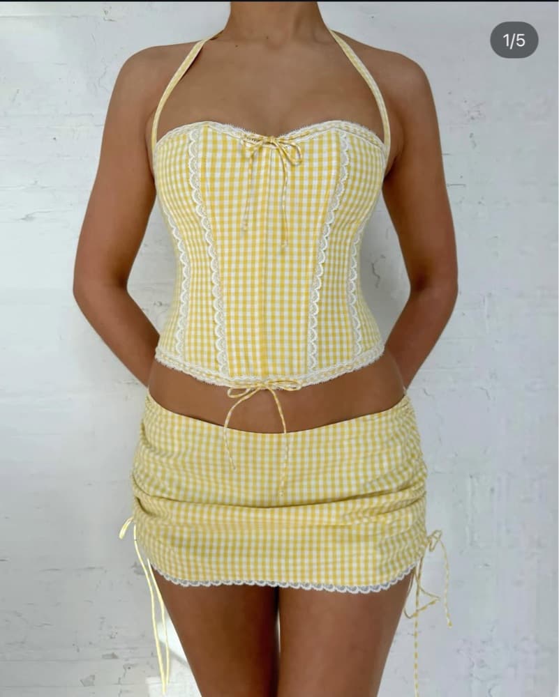 Danielle Guizio Yellow Gingham Corset - Image 5