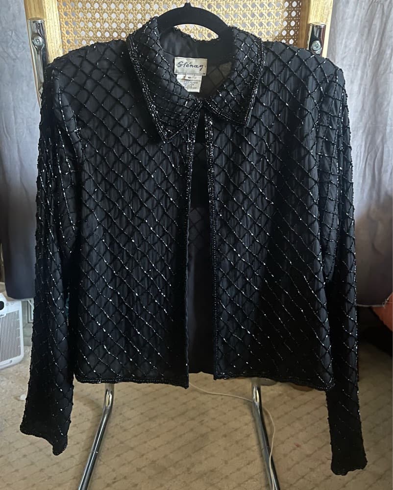 Vintage 90s Black Beaded Jacket - Image 1