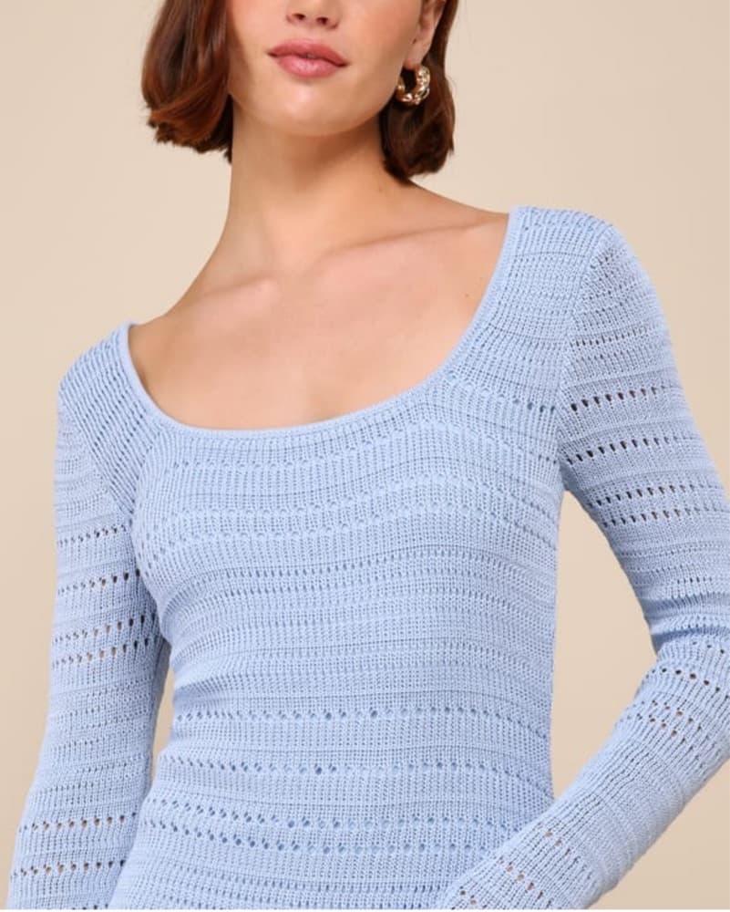 Sunset Moments Light Blue Crochet Dress - Image 3