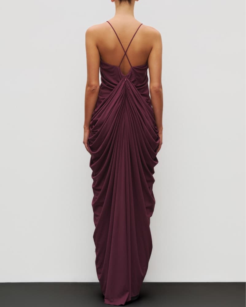 Captivating Burgundy Draped Gown - Image 2