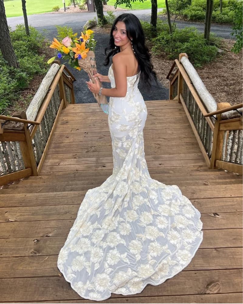 light blue strapless prom dress Sky Floral Long Dresses, Blue Long Floral Fo – jbydress The lace styling-guide Strapless Short Satin Homecoming US SIZE:8