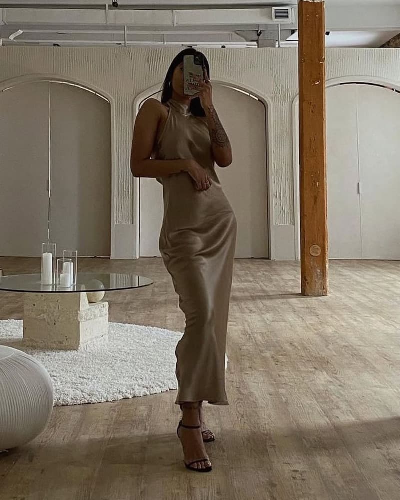 Silk Maison Champagne Halter Dress - Image 1