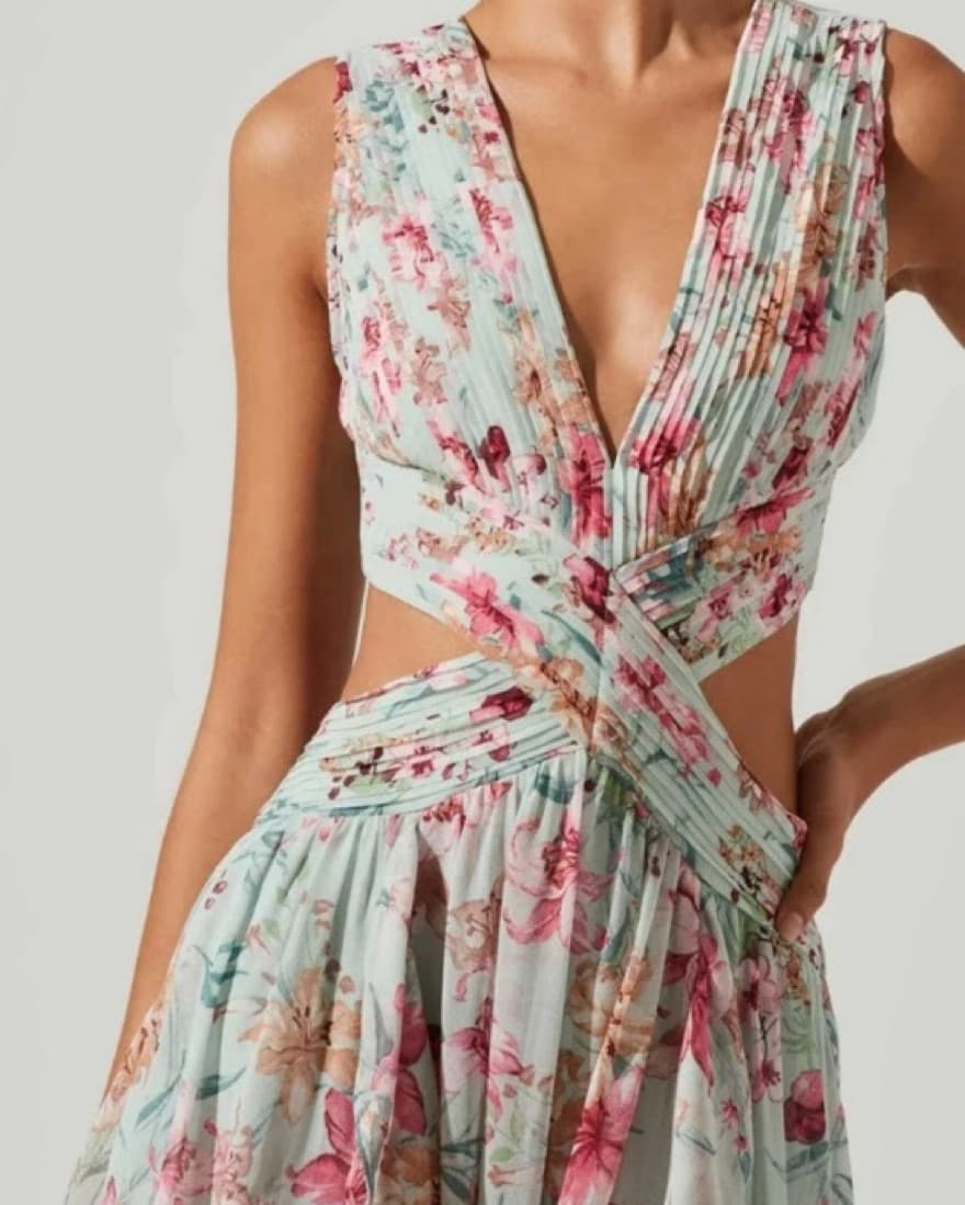 ASTR Noya Floral Cutout Maxi Dress Aqua - Image 3