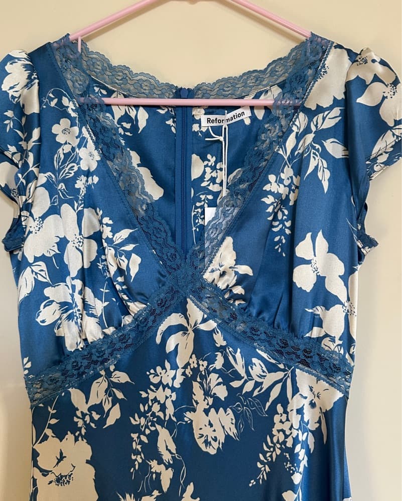Reformation Coven Silk Dress Cyanotype - Image 5
