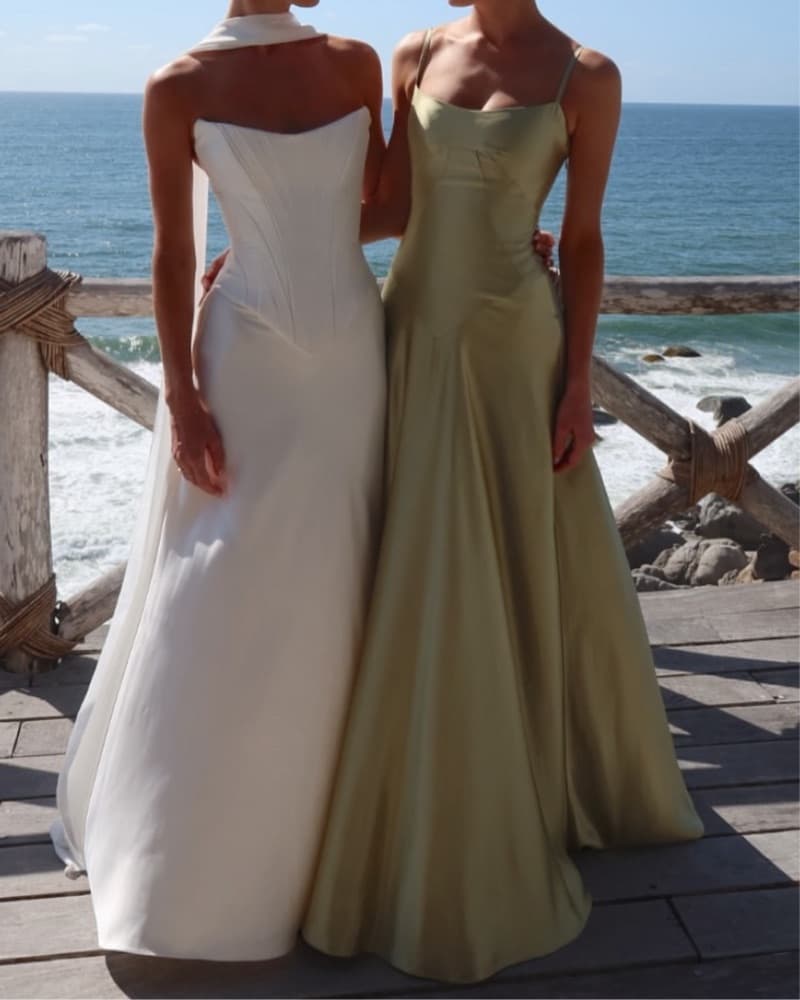 Sage green emmy satin dropwaist dress - Image 5