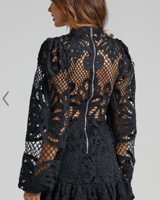 Black Lace Puff Sleeve Dress - Image 2