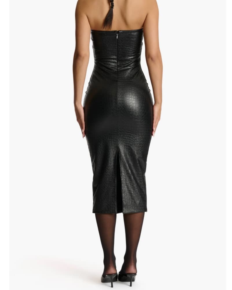 Croc Embossed Faux Leather Dress Black - Image 5