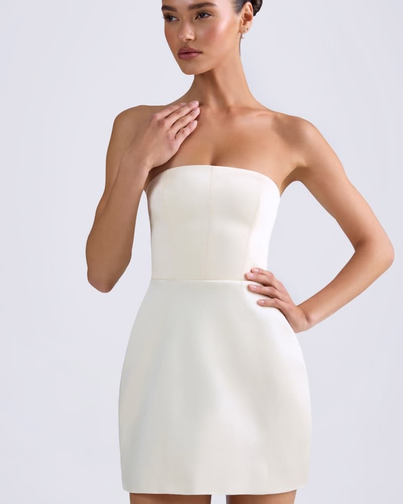 Structured Tulip Mini Dress in Ivory - Image 3